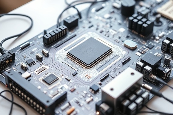 complex media channel components, interconnected, functioning, photorealistic, multilayer circuit board on a white table, highly detailed, active signals through microcircuits, high definition, metallic colors with slight reflections, natural diffused lighting, shot with a 50mm lens.