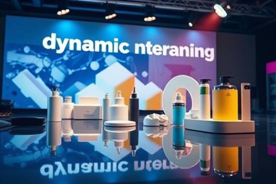 dynamic media branding, innovative, showcasing products, photorealistic, studio setup with reflective surfaces, highly detailed, movement captured, fast shutter speed, vivid colors, spotlight lighting, shot with a 35mm lens.