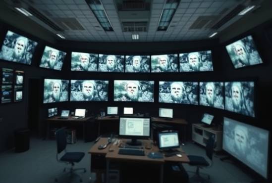 efficient content repurposing, effective, organizing, photorealistic, digital media center with multiple screens, highly detailed, turning old content to new forms, tilt-shift lens, monochromatic, studio lighting, shot with a Fujifilm 35mm lens.